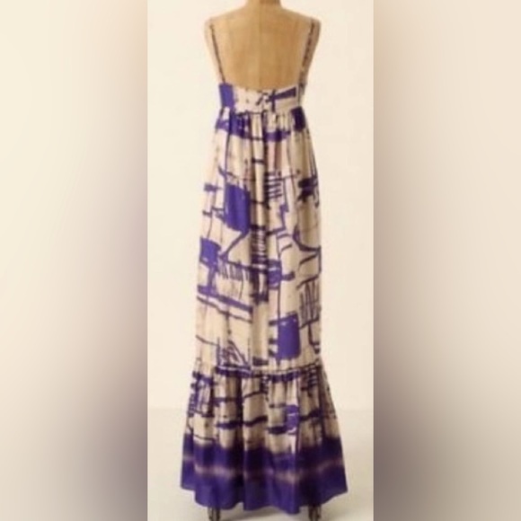 Anthropologie I Isabella Sinclair Abstract Silk Maxi Dress in Cream & Eggplant - Picture 5 of 8